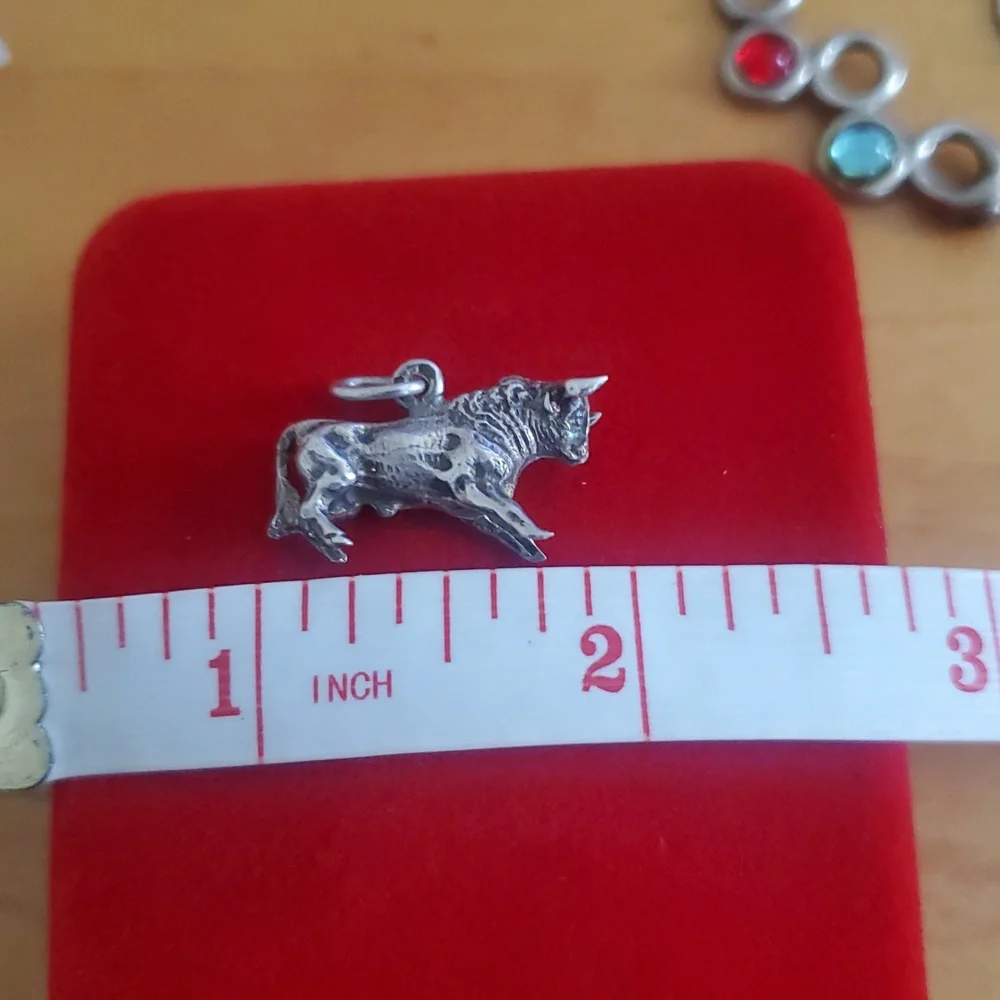 Sterling Silver Bull Charm Pendant - Silver